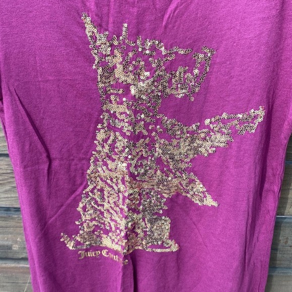 Juicy Couture Wine Red Burgundy Color Tee with Gold Sequin Dog - L - Picture 4 of 4